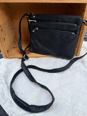 G.H. Bass & Co Multi-Zipper Leather Crossbody Bag, Black, NWOT